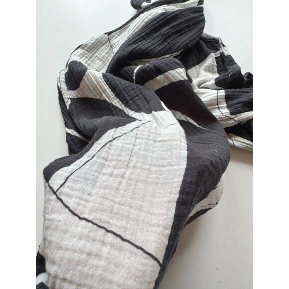 ANTHROPOLOGIE White Black Sheer Printed Cotton Gauze Wide Leg Jumpsuit, Size L - Picture 12 of 16